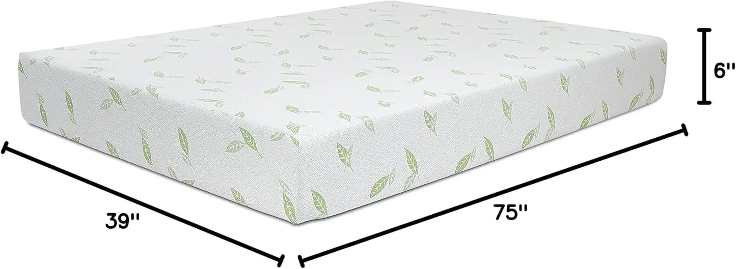 6 Inch Green Tea Infused Memory Foam Mattress, Twin Size, CertiPUR-US Certified, Bed in a Box