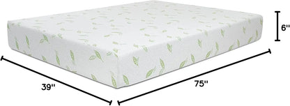 6 Inch Green Tea Infused Memory Foam Mattress, Twin Size, CertiPUR-US Certified, Bed in a Box