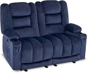 55.9" Power Loveseat Recliner with Heat and Vibration, Fabric Electric Loveseat Recliner, USB Charge Port, Cup Holders