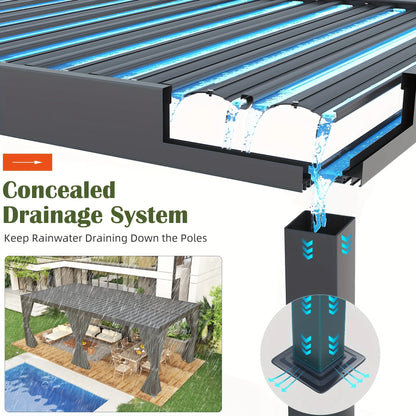 10x20FT Adjustable Louvered Pergola, Aluminum Frame & Waterproof Roof All Weather Rust-Resistant Gazebo