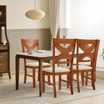 Set of 2, Modern Farmhouse Upholstered Dining Room Chair, Cross Back Solid Wood Sea