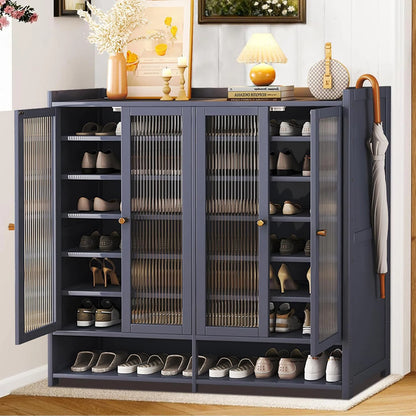 Bamboo Shoe Cabinet with Acrylic Door, Shoe Rack for Closet, Entryway Shoe Storage, Rack Organizer