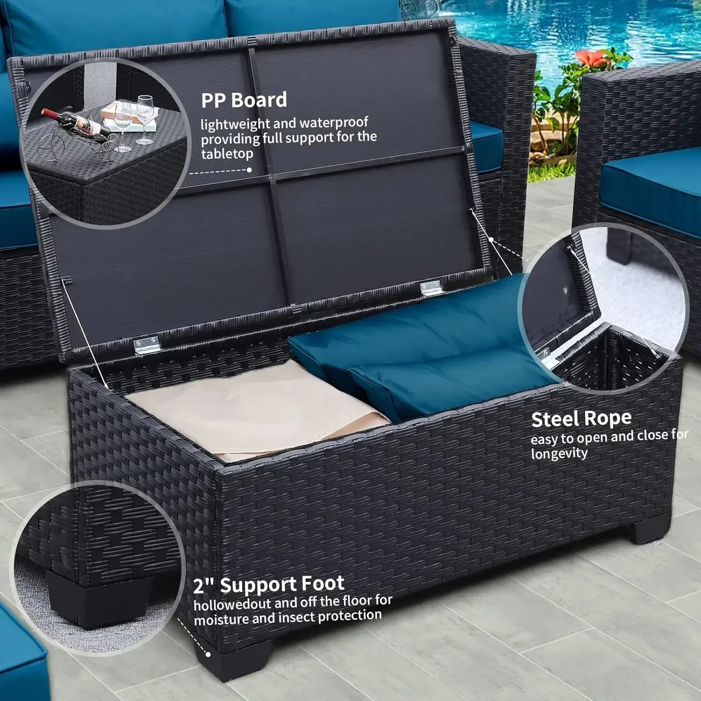 [Best Seller!]Patio Furniture Set 7 Pieces Couch, Outdoor Chairs, Coffee Table, Peacock Blue Anti-Slip Cushions and Waterproof