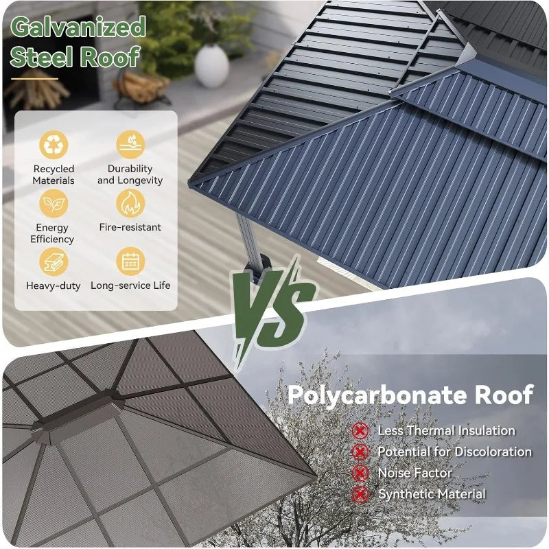 10x12 Hardtop Gazebo, Aluminum Frame & Double Steel Roof, Includes Netting