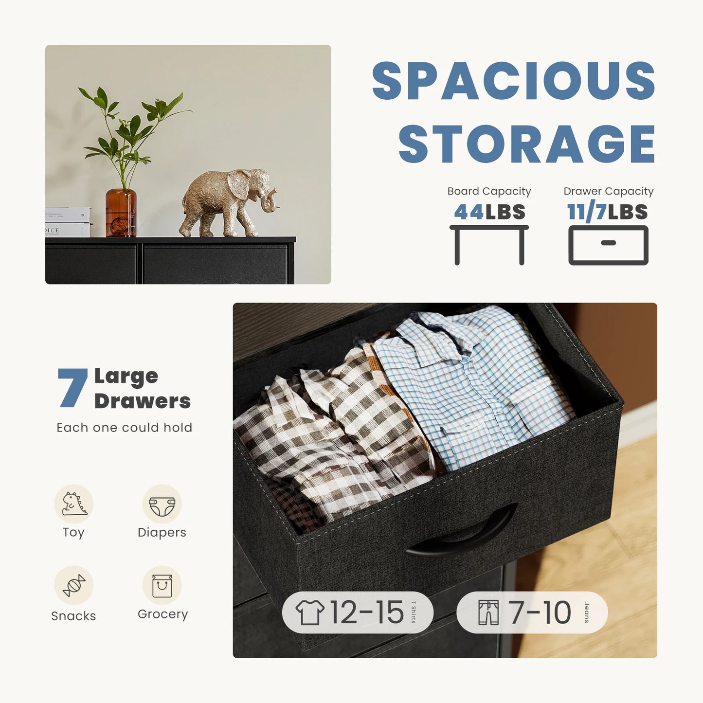 Dresser with 7 Fabric Organizer Drawers