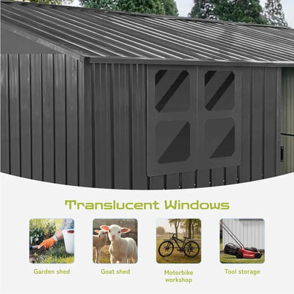 12x10 Ft Storage Shed Outdoor, XL Permanent Steel Building with Window, Sliding Doors and 4 Air Vents for Backyard, Garden, Patio
