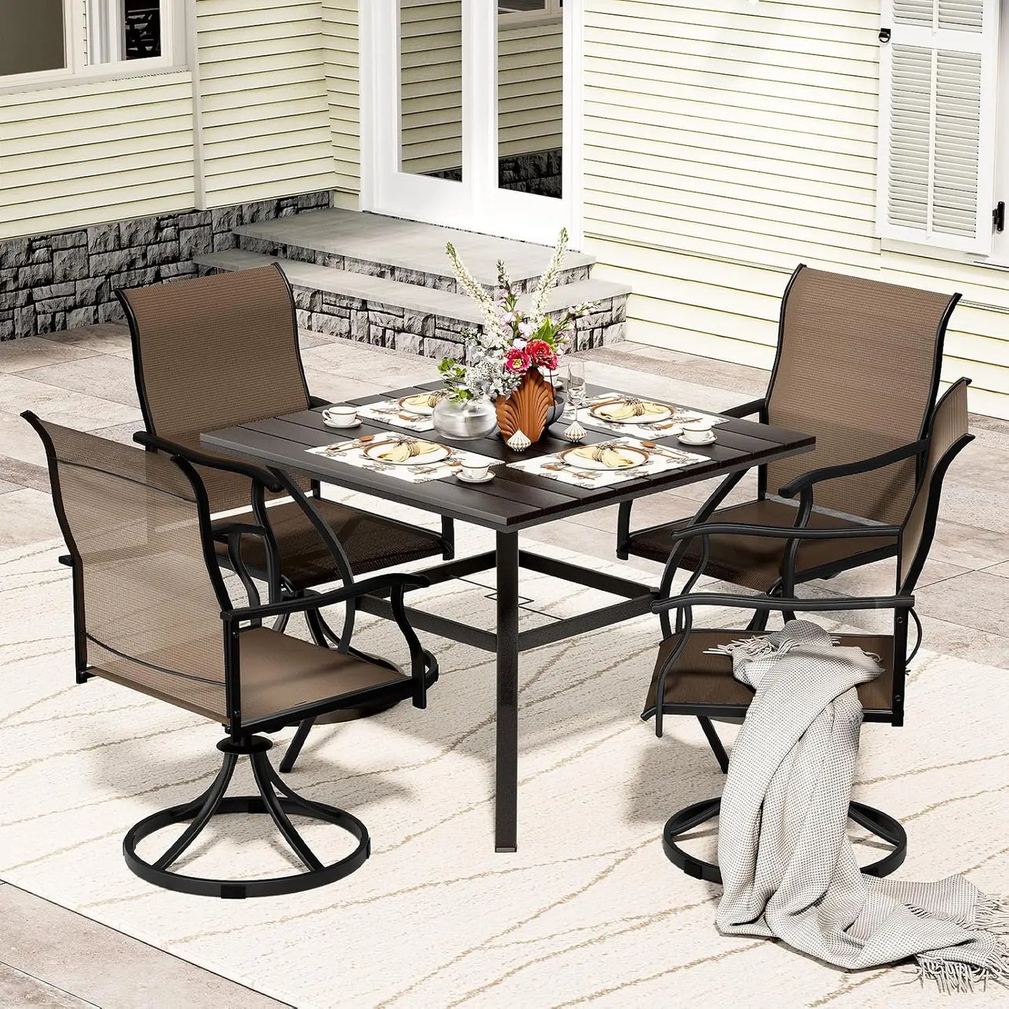 5 Piece,  4 Swivel Dining Chairs & 1 Large Dining Table ,Bistro Furniture Set