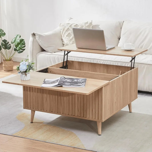 Square Coffee Table, 35” Lift Top Coffee Table with Storage, Fluted Coffee Tables with Lifting Top