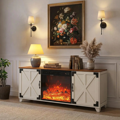 Fireplace TV Stand, Farmhouse Entertainment Center with 23" Electric Fireplace for TVs UP to 65",