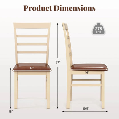 Wooden dining chair set of 2 with rubber wood frame padded seat for kitchen