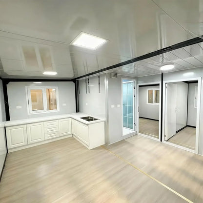 20ft Prefab Tiny Home, Expandable Container House with 2 Bedroom Kitchen and Bathroom, Folding Modular Home