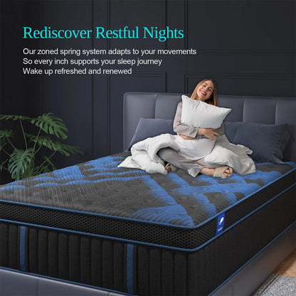 12"Gel Memory Foam Hybrid Pocket Spring Mattress Twin Full Queen King Bed Mattress, Medium Firm Motion Isolation