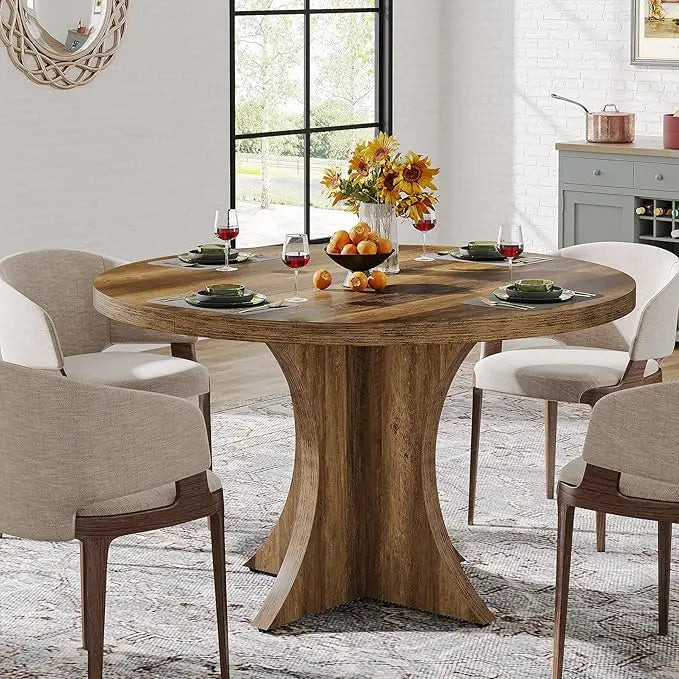 .24-Inch Farmhouse Kitchen Table, Wood Dining Table with Pedestal Base, Small Dinner Table
