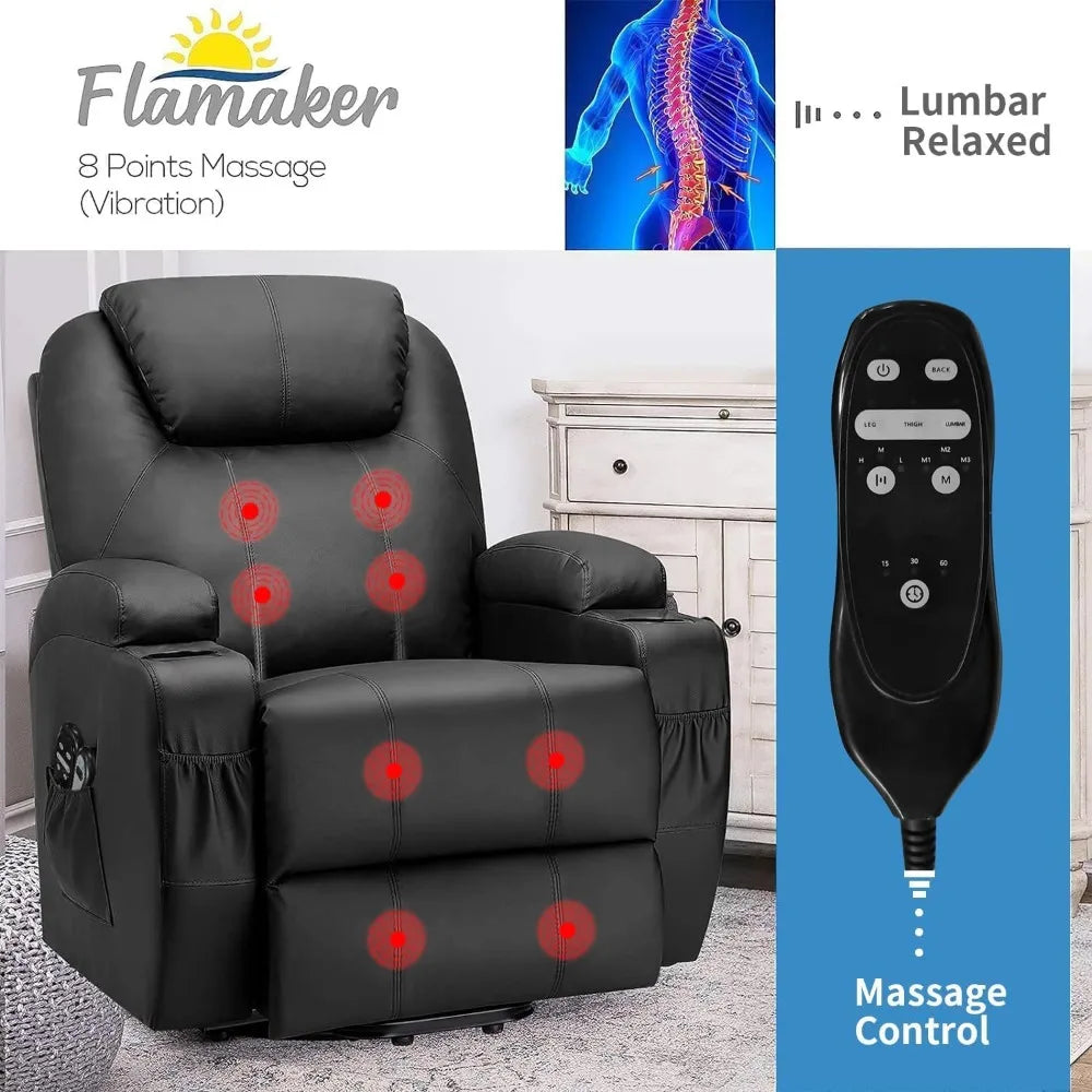 Power Lift Recliner Chair with Vibration Massage for Elderly Ergonomic Lounge Chair with Cup Holder
