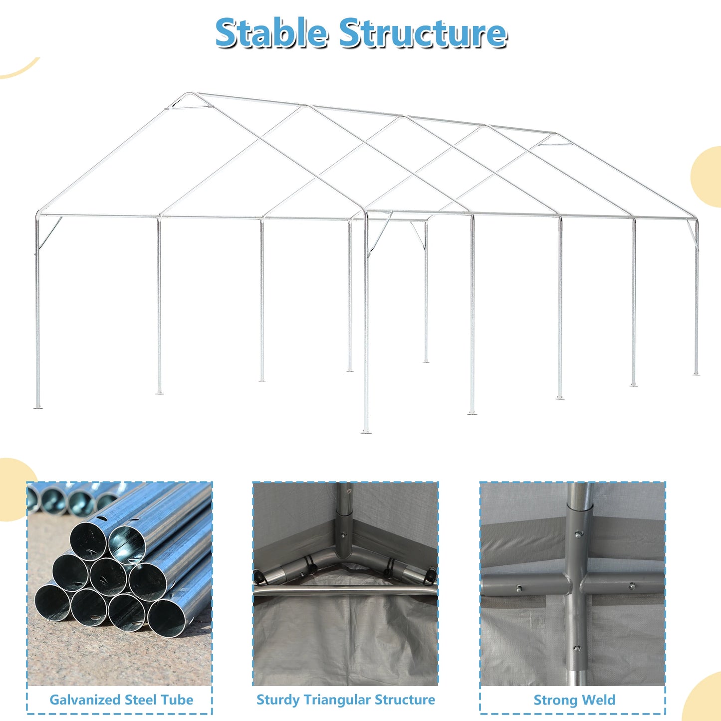 13' x 25' Heavy Duty Carport with Roll-up Sidewall & Ventilated Windows, Galvanized Frame Portable Carport
