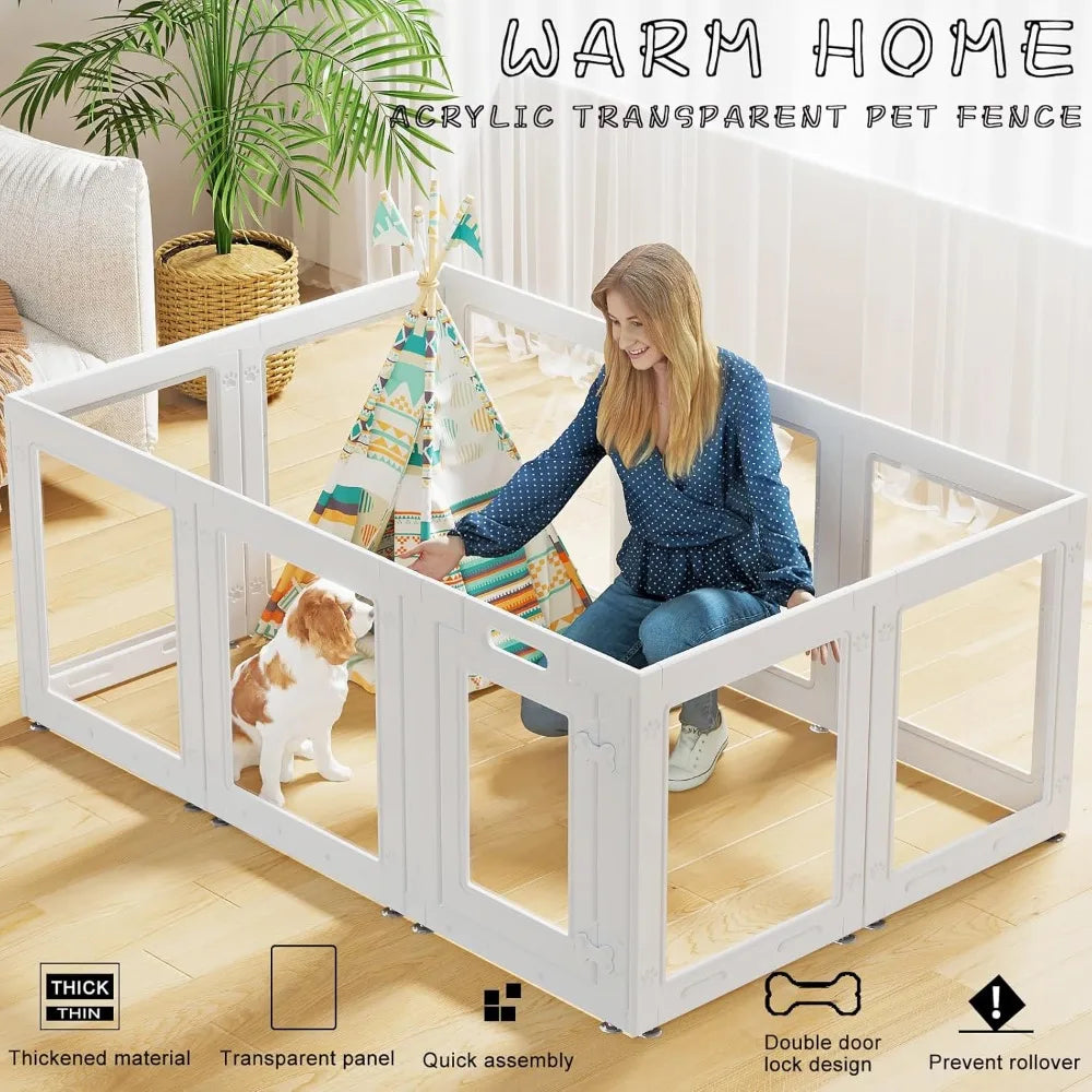 Acrylic Dog Playpen with Door, 23.6 , Easy Assemble Pet Fence, 10-Panel for Puppies/Small Dog Play Pen Indoor