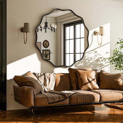 Wavy Round Bathroom Mirror Decorative Wall Mirror with Deep Frame