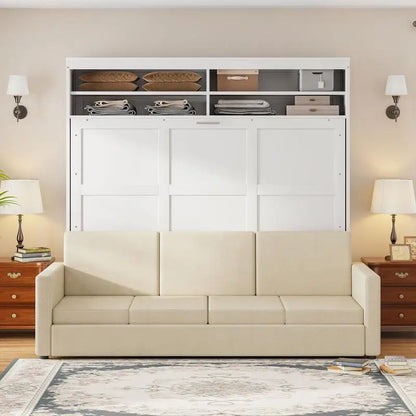 Queen Size Murphy Bed with Sofa, White Wall Bed