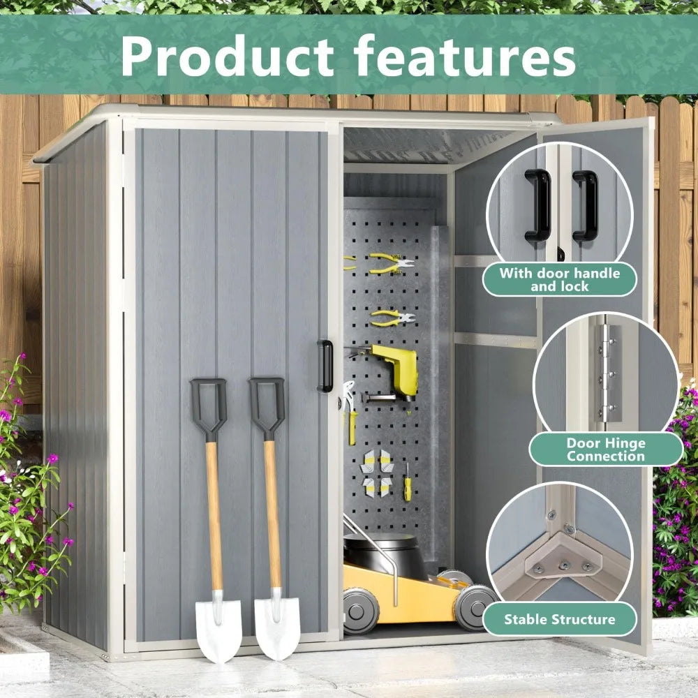 5 X 3 FT Outdoor Storage  Resin Shed with Floor and Lockable Door, Shed for Bike, Garbage Can, Tool, Accessories