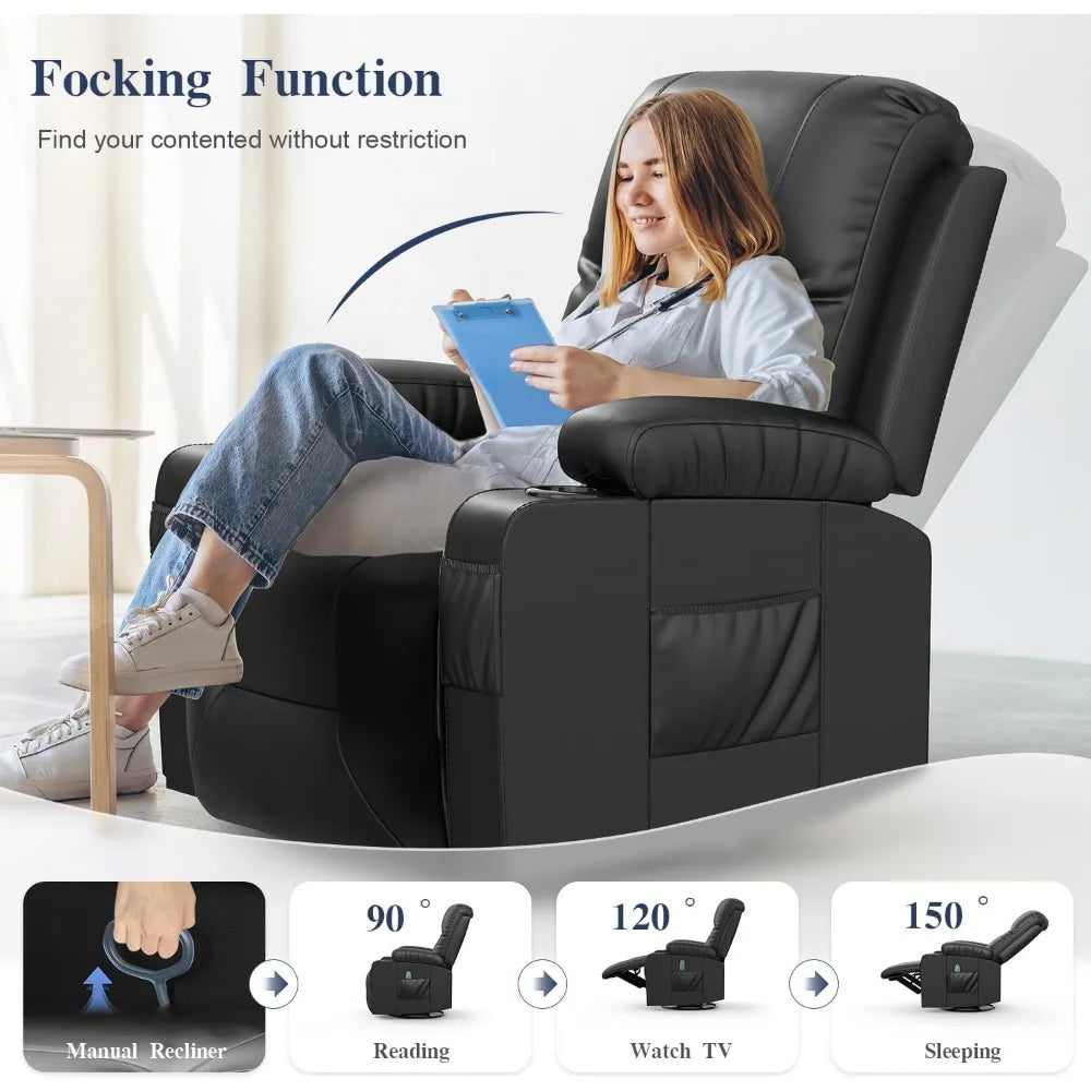 Massage Rocker Chair: Heated,  360-Degree Swivel Lounge Seat