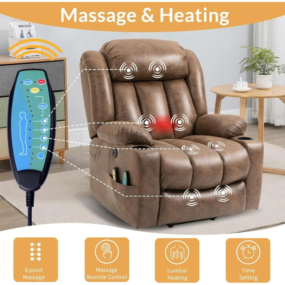 Large Electric Power Lift Recliner Chair with Extended Footrest for Elderly Big, Extra Large and Wide