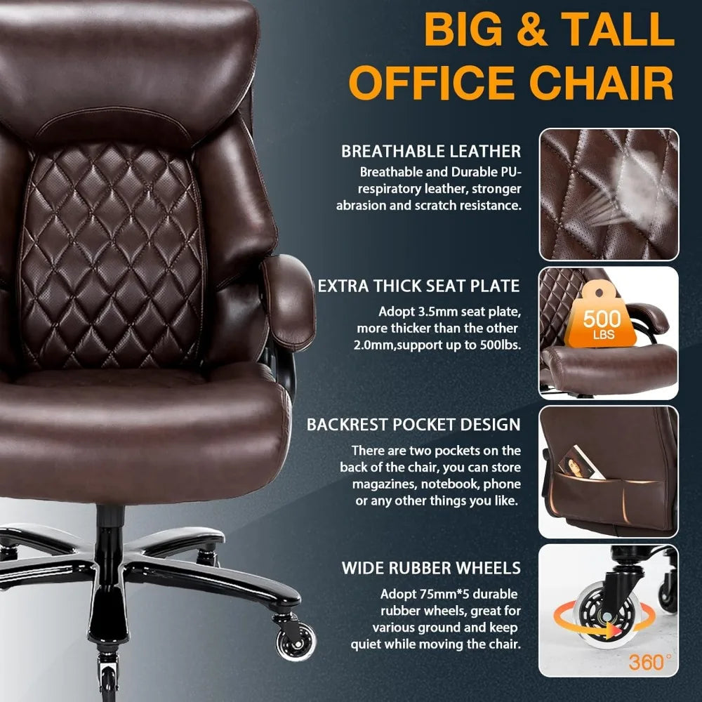 Big and Tall Office Chair for Heavy People, 500LBS High Back Extra Wide Heavy Duty Executive Office Chair