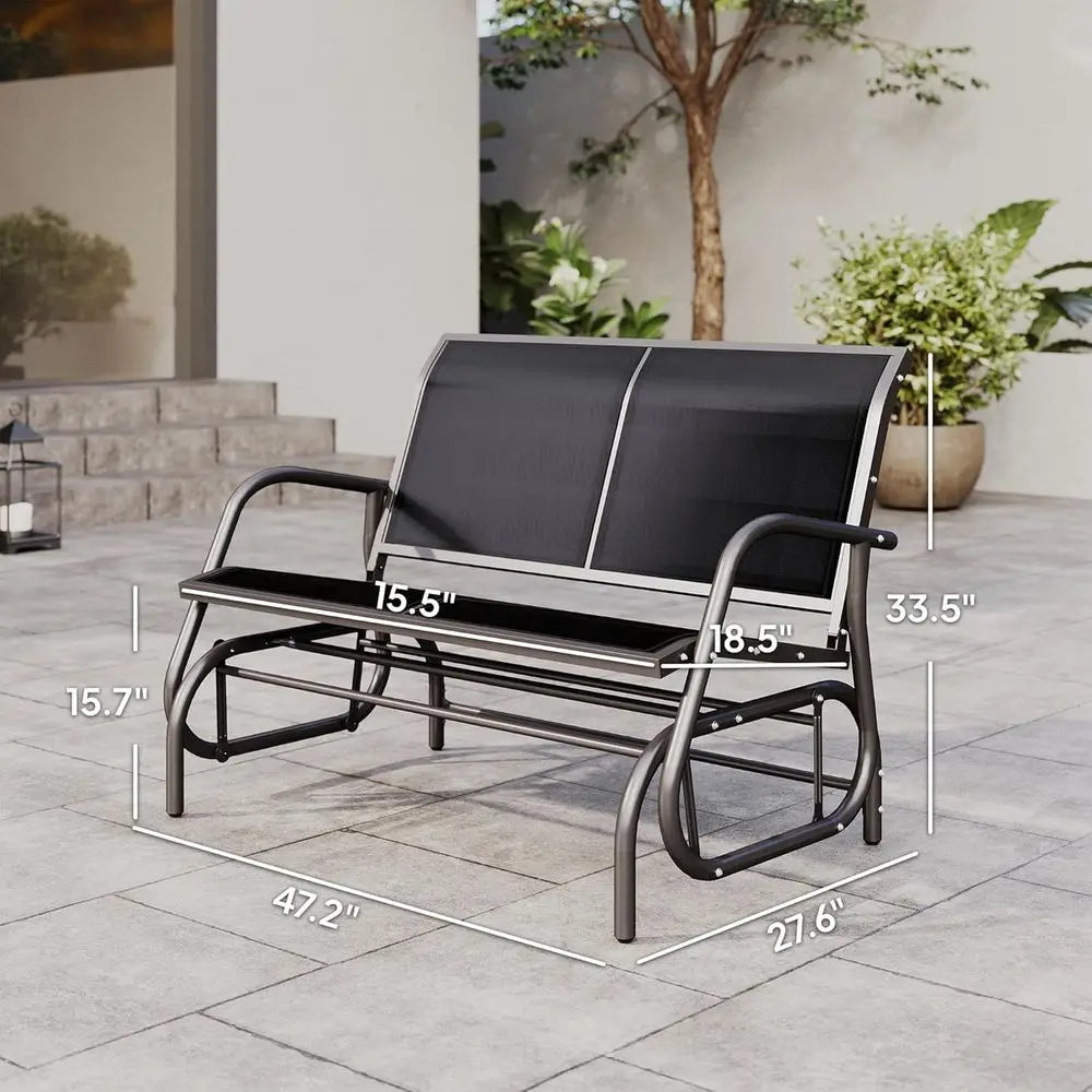 2-Person Outdoor Glider Bench, Patio Double Swing Rocking Chair with Powder Coated Steel Frame