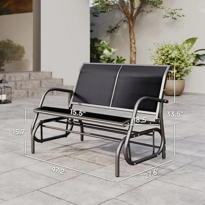 2-Person Outdoor Glider Bench, Patio Double Swing Rocking Chair with Powder Coated Steel Frame