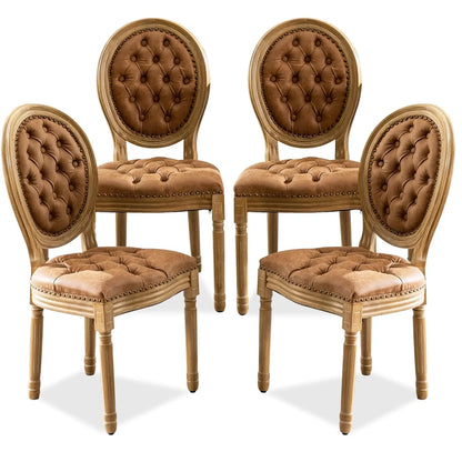 French Dining Chairs Set of 4, Dining Chair with Round Back, Wood Leg Farmhouse Country Rattan Dining Chair for Kitchen,