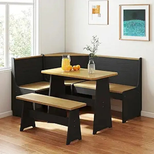 Breakfast Nook, Corner Dining Table Kitchen Bench Chair Set, Space-Saving, Reversible L-Shape