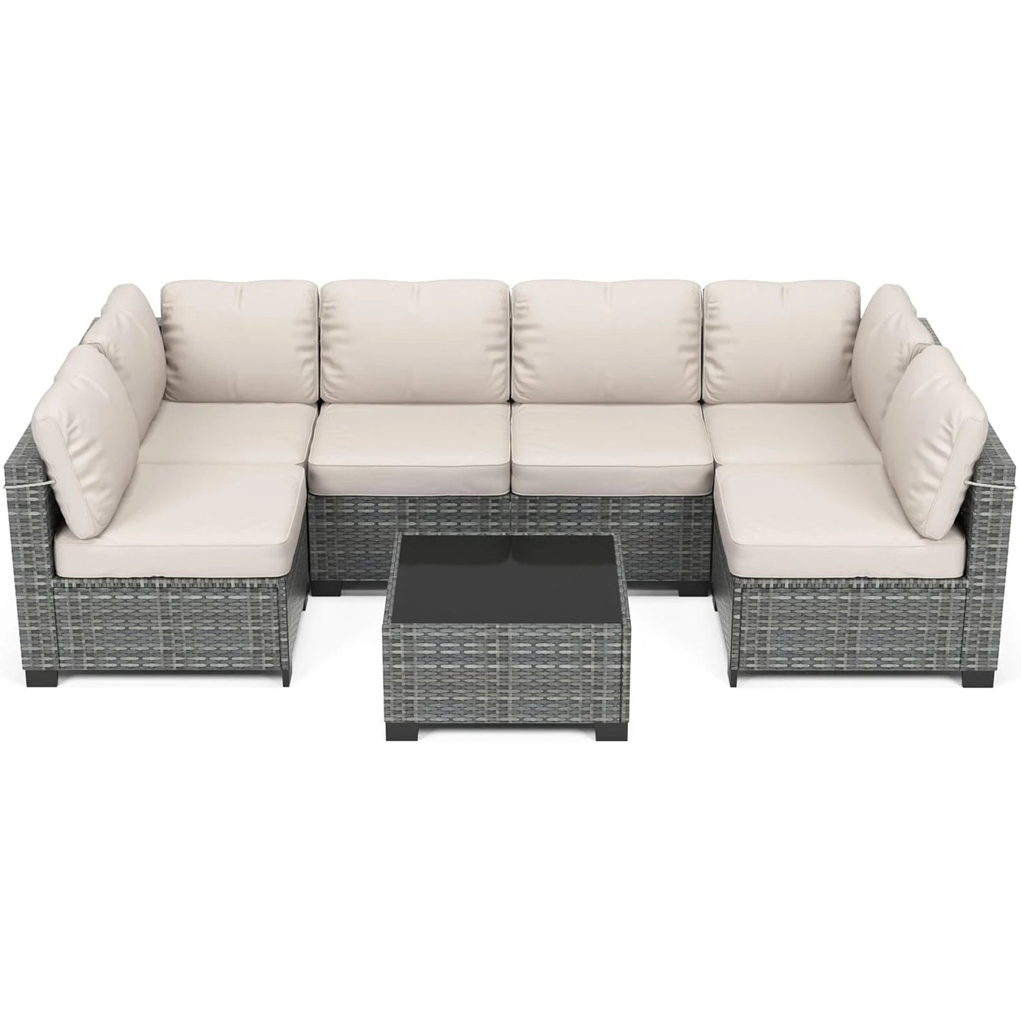 7-Piece,  Outdoor Furniture Set, PE Rattan Wicker Sectional,  Sofa Set, Perfect For Garden, Balcony, Deck ,or Patio