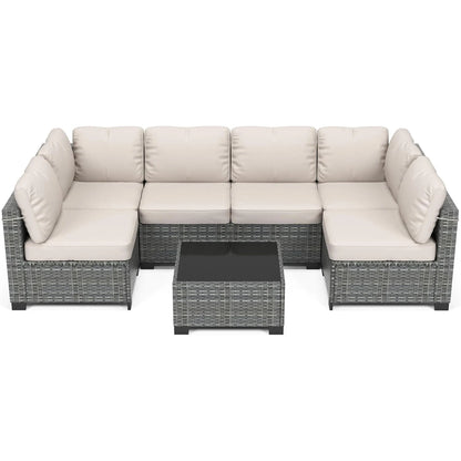 7-Piece,  Outdoor Furniture Set, PE Rattan Wicker Sectional,  Sofa Set, Perfect For Garden, Balcony, Deck ,or Patio