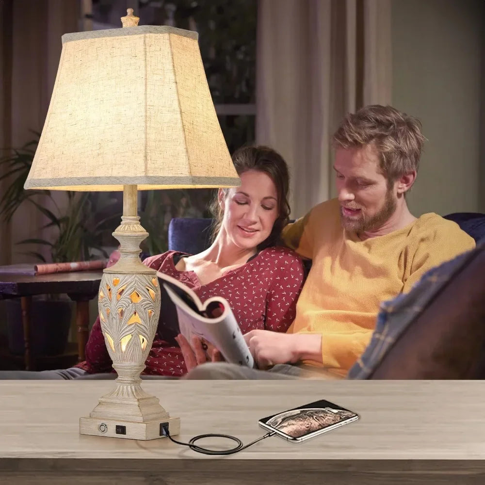 Touch Control, Traditional Table or bedside Lamp Set of 2,Vintage   Lamps with Dual USB, Ports,3-Way