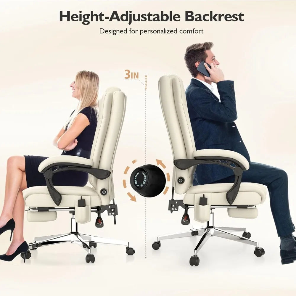 Massage Executive Office Chair with Footrest, Big and Tall Office Chair, Ergonomic High Back Leather Computer Chair with Adjus