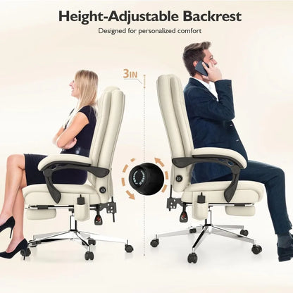 Massage Executive Office Chair with Footrest, Big and Tall Office Chair, Ergonomic High Back Leather Computer Chair with Adjus