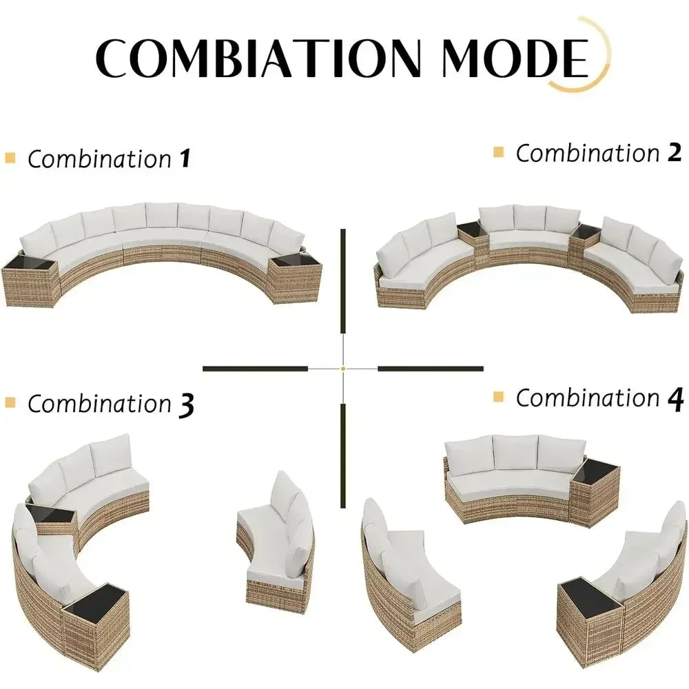 11-Piece Outdoor Wicker Sectional Sofa Set with Storage Wedge Table, Weather-Resistant for Patio, Garden, or Deck, Beige