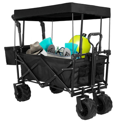 Collapsible Garden Cart Wagon with Removable Canopy,  Push& Pull  Wagon Off-road wheel