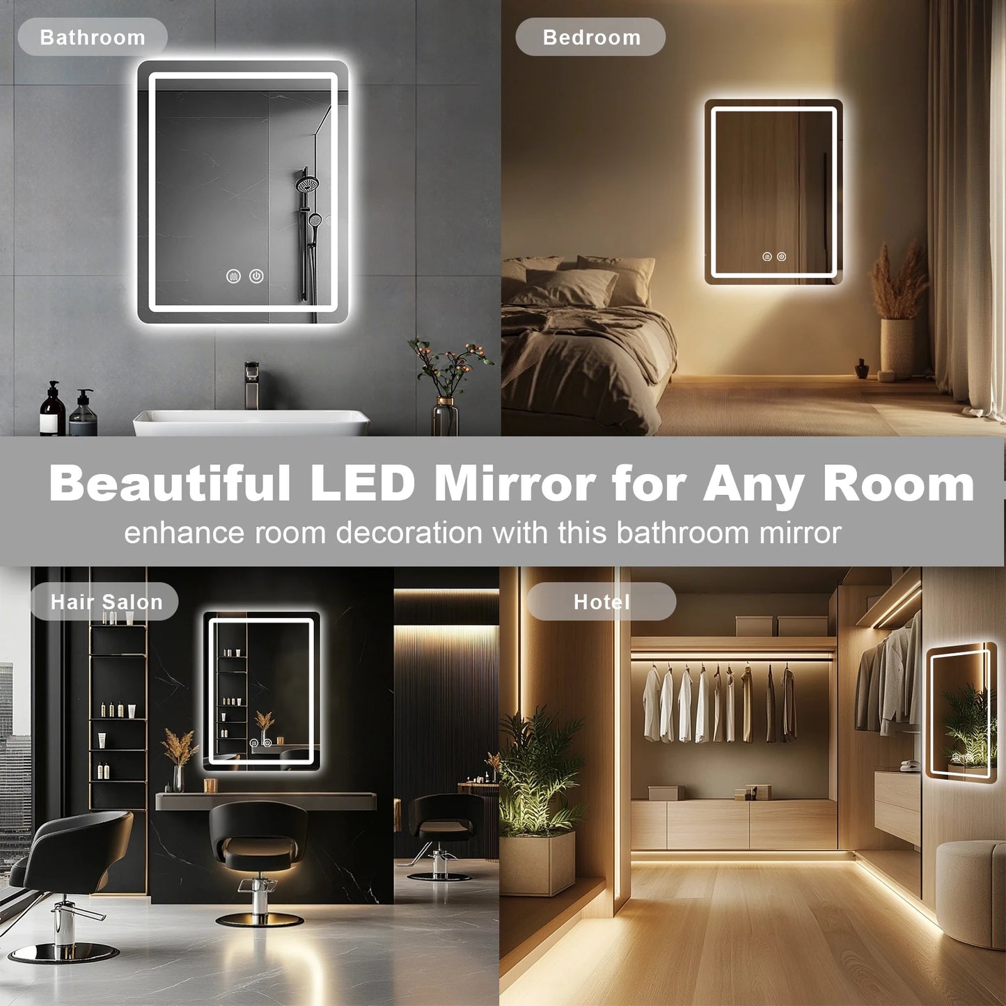 20x28 inch LED Bathroom Mirror with Backlit Lights Fogless , Wall Mounted