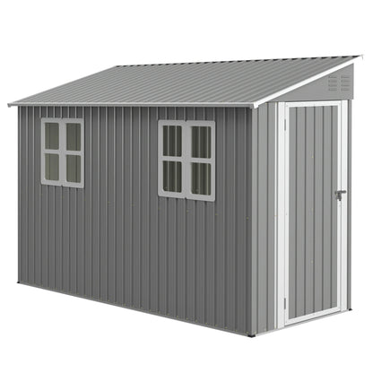 4x10 FT Galvanized Steel Outdoor Shed – Weatherproof Lockable Storage w/Sloping Roof & Window