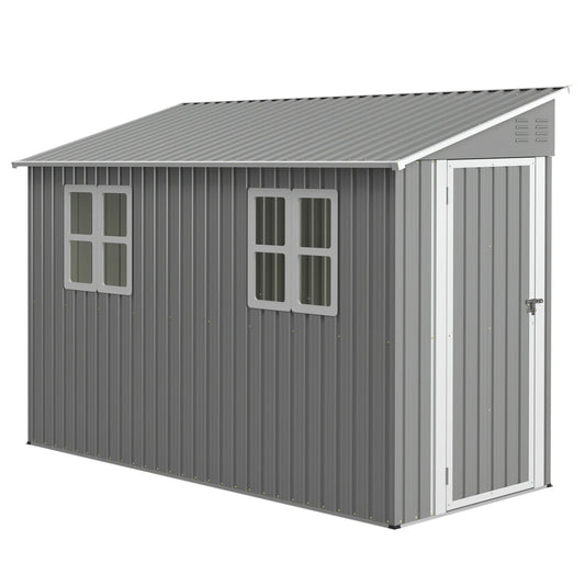 4x10 FT Galvanized Steel Outdoor Shed – Weatherproof Lockable Storage w/Sloping Roof & Window