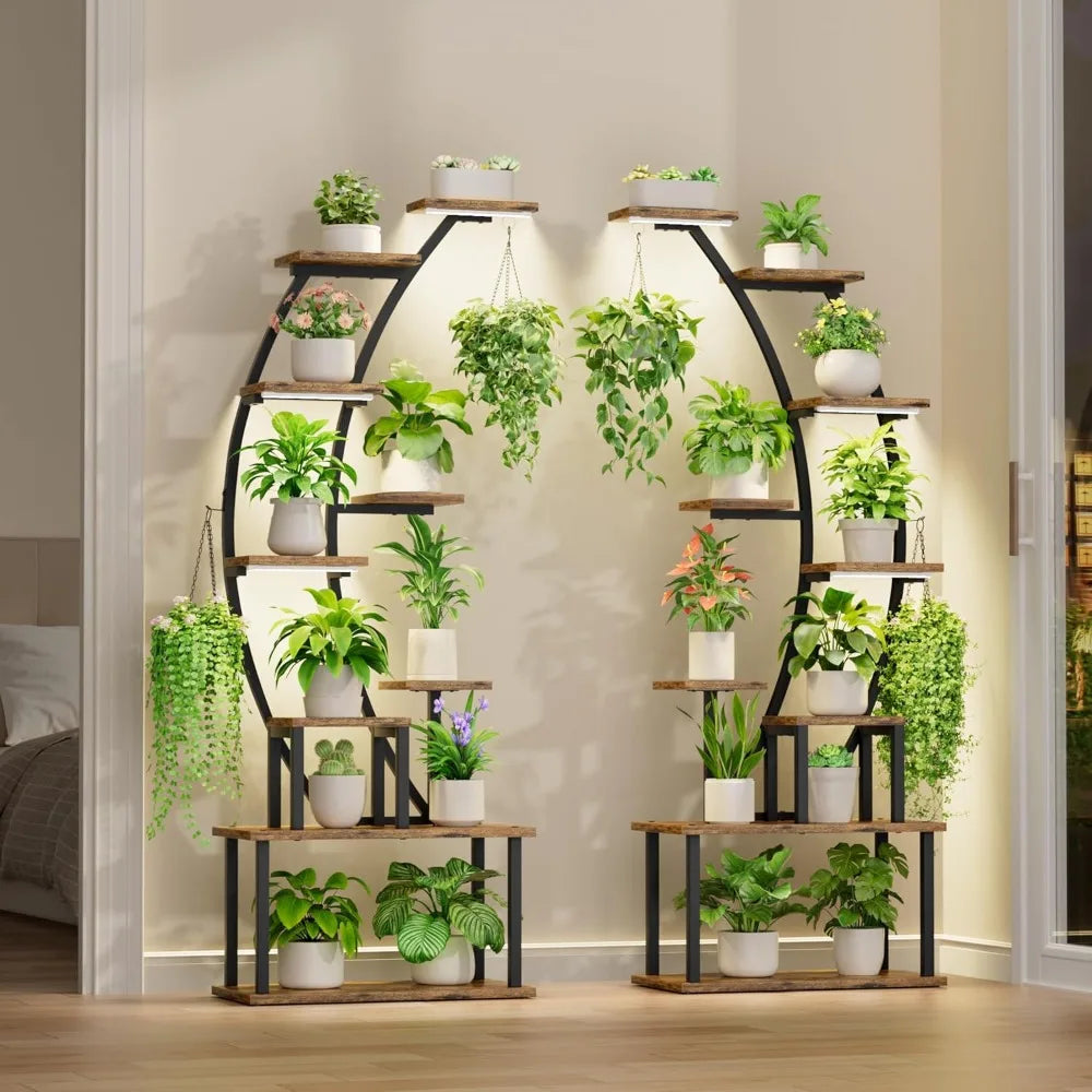 Plant Stand Indoor with Grow Lights, 9 Tiered Metal Plant Shelf, 63" Tall Plant Stand for Indoor Plants