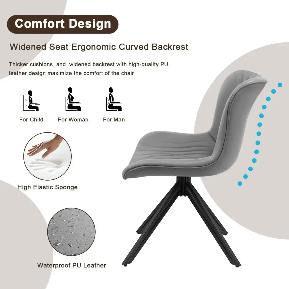 Dining Chair Set of 6, 360° Swivel Upholstered Mid-Century Modern Kitchen Dining Chairs, Faux Leather Upholstered Side Chair