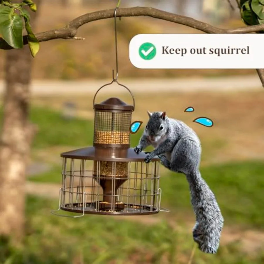 Squirrel Proof, Bird Feeders 3Lbs Capacity Caged Bird Feeder, Starling-Proof Flexible Adjustment of Grill