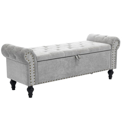 51" Storage Bench Storage Ottomans for Foot of Bed, Chenille Upholstered