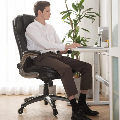 High quality  Executive Office Chair-Ergonomic , High Back Leather Chair with Padded Flip-up Arms, Swivel