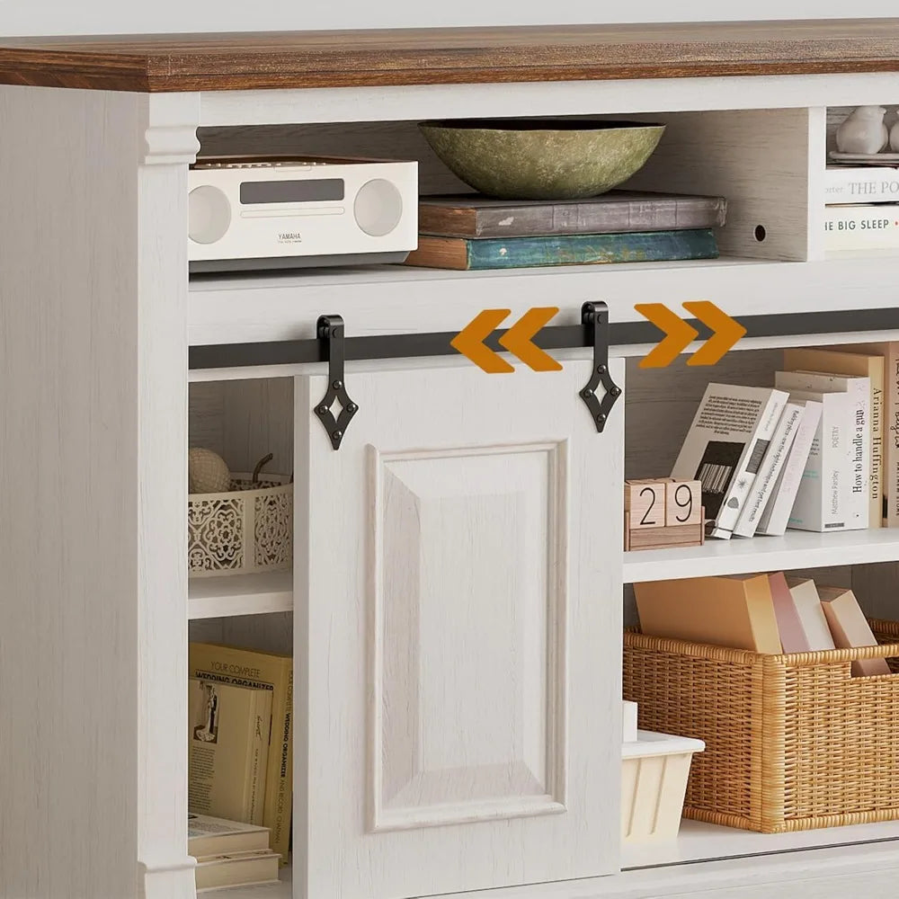 Farmhouse TV Stand, Entertainment Center with Storage Cabinets and Sliding Barn Door, Media Console