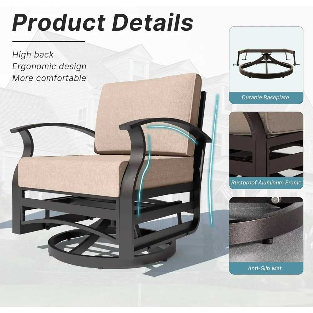 3 Pieces Patio Furniture Set, Outdoor Aluminum Swivel Gliders , Rocking Chairs with Tempered Glass Side Table