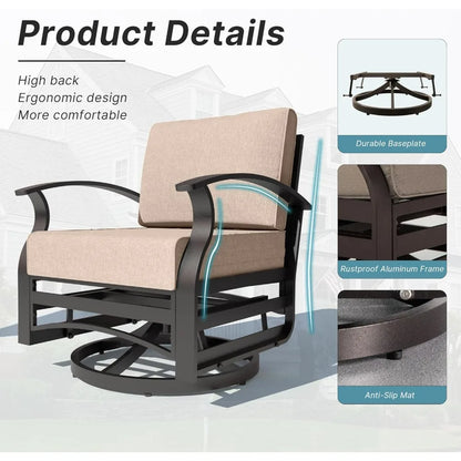 3 Pieces Patio Furniture Set, Outdoor Aluminum Swivel Gliders , Rocking Chairs with Tempered Glass Side Table