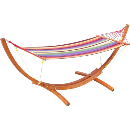 10' Wood Outdoor Hammock, with Stand Rainbow Bed, Heavy Duty Roman Arc for Patio, Backyard