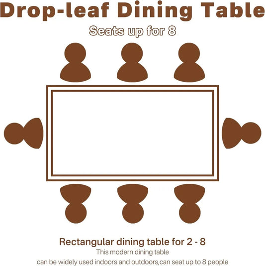 Folding Dining Table with Drawers, Extendable, for 6-8 People, Space-Saving for Living Room, Kitchen